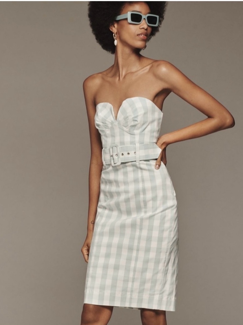 Maeve Mint and White Strapless Belted Sheath Dress